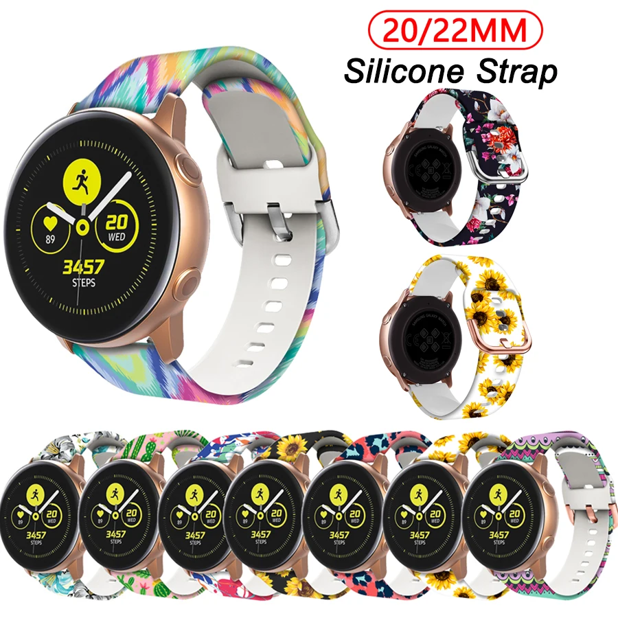 

Ремешок силиконовый для Samsung Galaxy Watch 42 мм Active 2 Gear S2, браслет с принтом для Huawei GT/GT2 Pro, 20 мм 22 мм