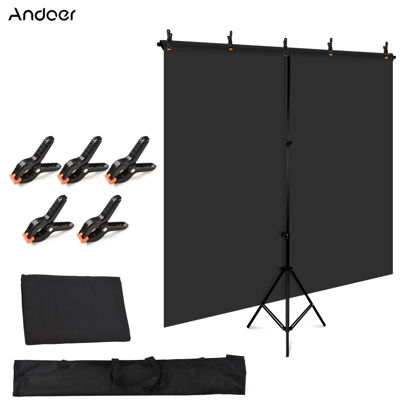 

Набор для фотосъемки Andoer 5x7ft, однотонный, с Т-образным фоном 5 x7ft, регулируемая подставка, 5 пружинных зажимов