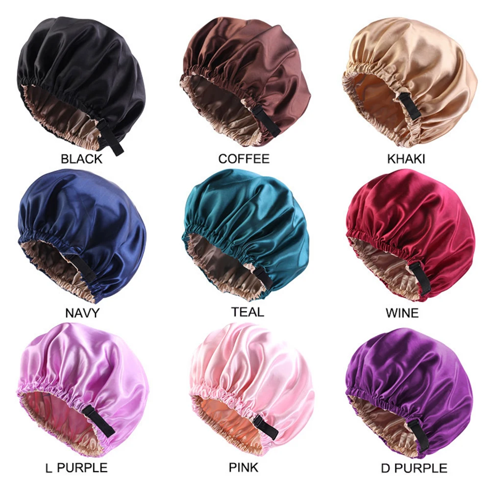 

Satin Hair Cap For Sleeping Invisible Flat Imitation Silk Round Haircare Women Headwrap Double Layer Adjusting Button Night Hat
