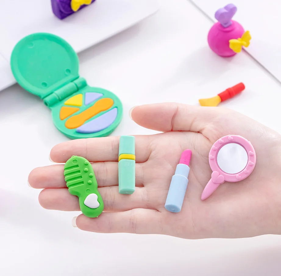 Милые Мини Губная помада зеркало гребень Ластик Набор kawaii карандашные Ластики