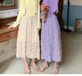 Женская длинная юбка винтажная эластичная фиолетовая с высокой талией и