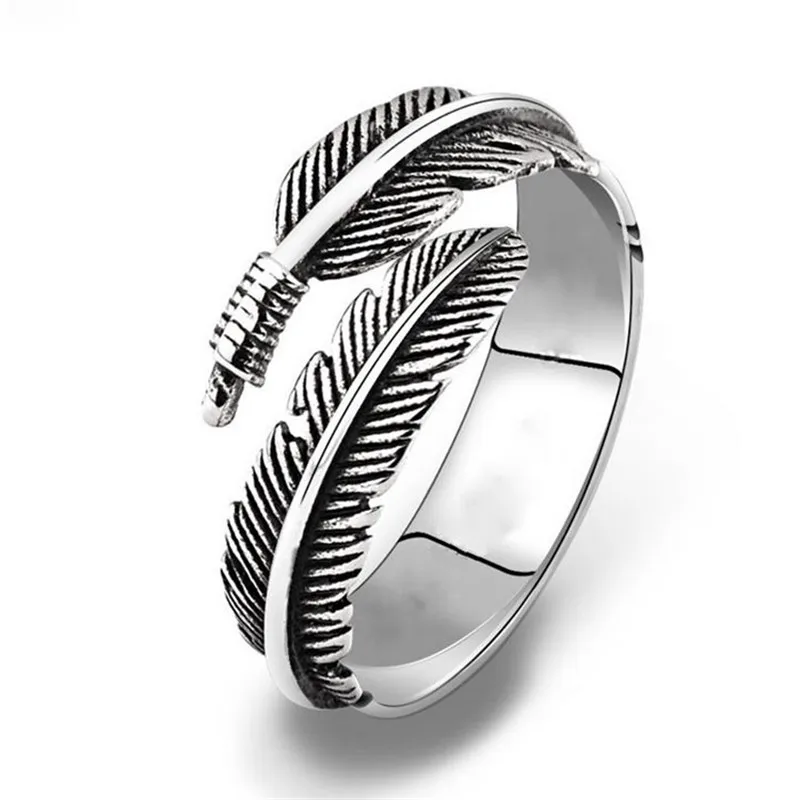 

Retro High-quality Silver Color Leaf Ring Jewelry For Women Men Punk Vintage Personality Feathers Arrow Opening Rings Gifts