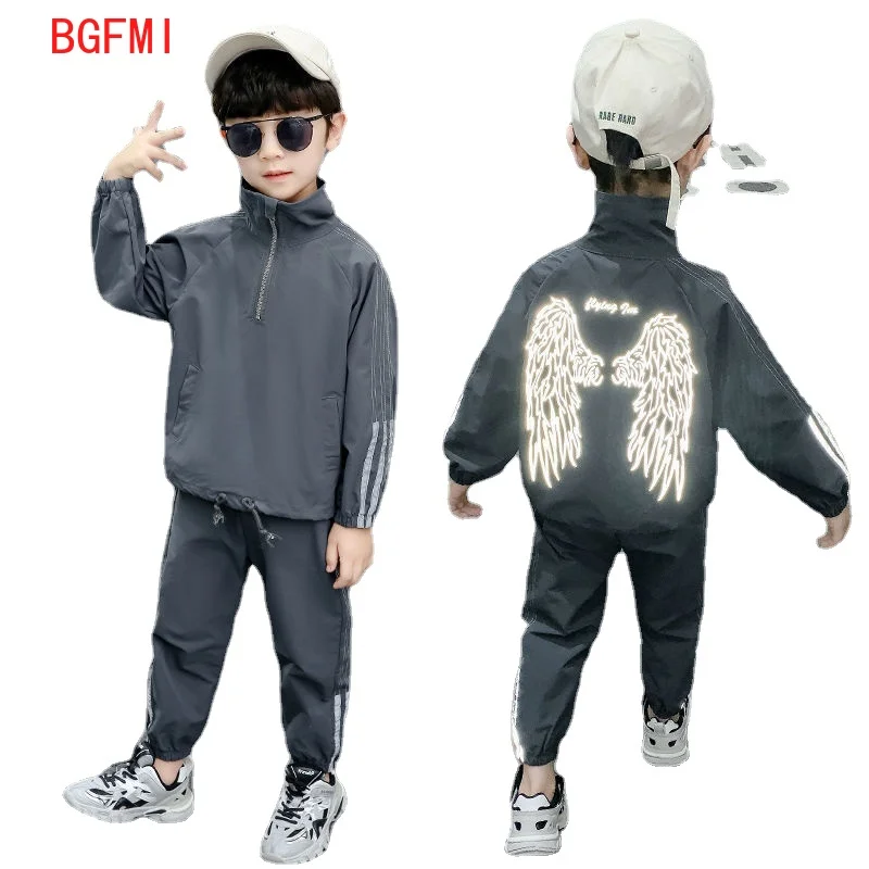 

Kids Boys Clothes 2-12 Years Windproof Outfit Suits Tops + Pants Casual Print Reflective Jackets Sportswear Spring Autumn 2021