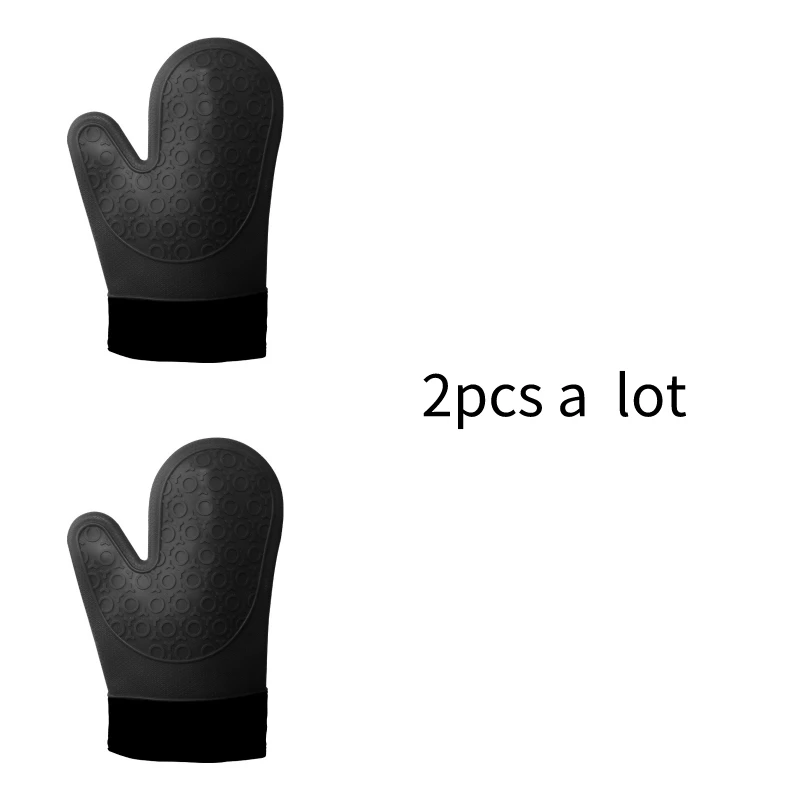 2pcs Лидер продаж 2 шт. Красный силиконовый кухня перчатка для печи Potholder с удлиненной холст рукавом шить для гриля и барбекю - Цвет: 2pcs