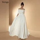 Простые мягкие атласные пляжные свадебные платья Verngo, 2021 дюйма, с открытыми плечами, с коротким рукавом, в пол, свадебные платья в стиле кантри