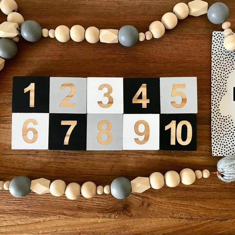 

Home Crafts Solid Wood 1-10 Number Cube Block Baby Learning Ornaments Kids Infant Photography Props