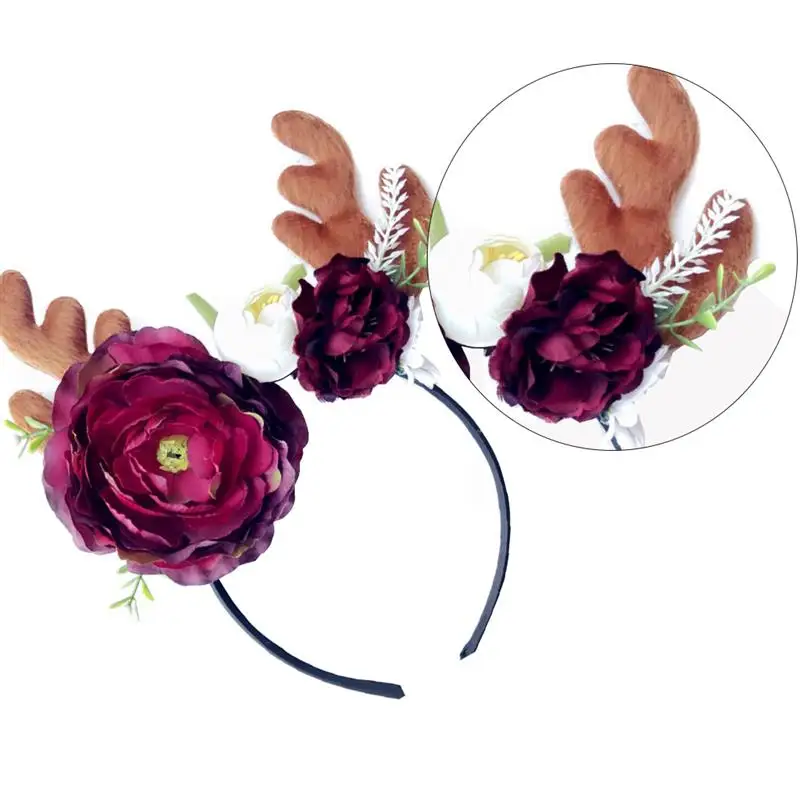1 шт. Рождественский обруч для волос оленьи рога Цветочная повязка на голову