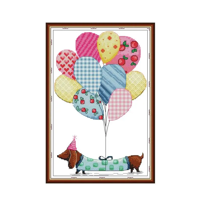 

Puppy with balloon cross stitch kit aida 14ct 11ct count print canvas stitches embroidery DIY handmade needlework