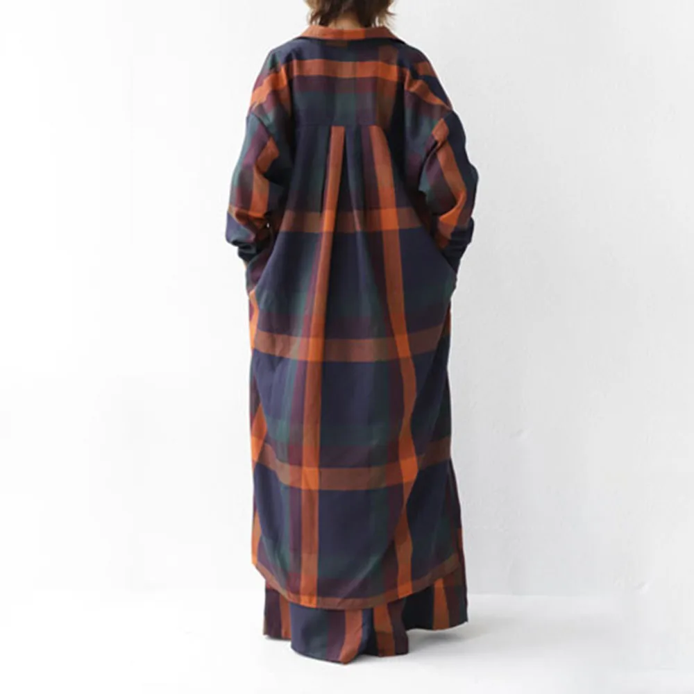 

Thin Women Two Piece Set Long Plaid Shirt Coat Pants Sets Autumn 2020 Korean Casual Loose Wide Leg Pants 2 Pieces Woman Outfits