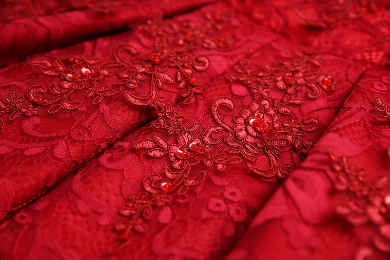 

SSYFashion New Red Lace Flower Short Cocktail Dress The Bride Married Banquet Embroidery Boat Neck Knee-length Formal Party Gown