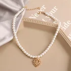 Винтажный милый кулон в форме сердца ожерелье для женщин Золотая цепочка ожерелья жемчужное колье 2021 тренд элегантные свадебные украшения