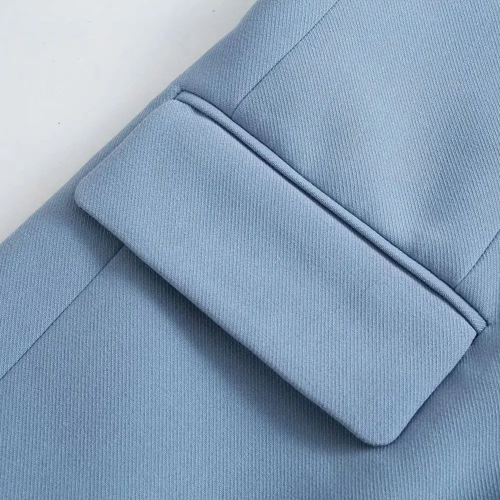 

XNWMNZ za Women Fashion Double Breasted Female Loose Fitting Blazer Coat Femme Vintage Long Sleeve Pockets Outerwear Chic Veste