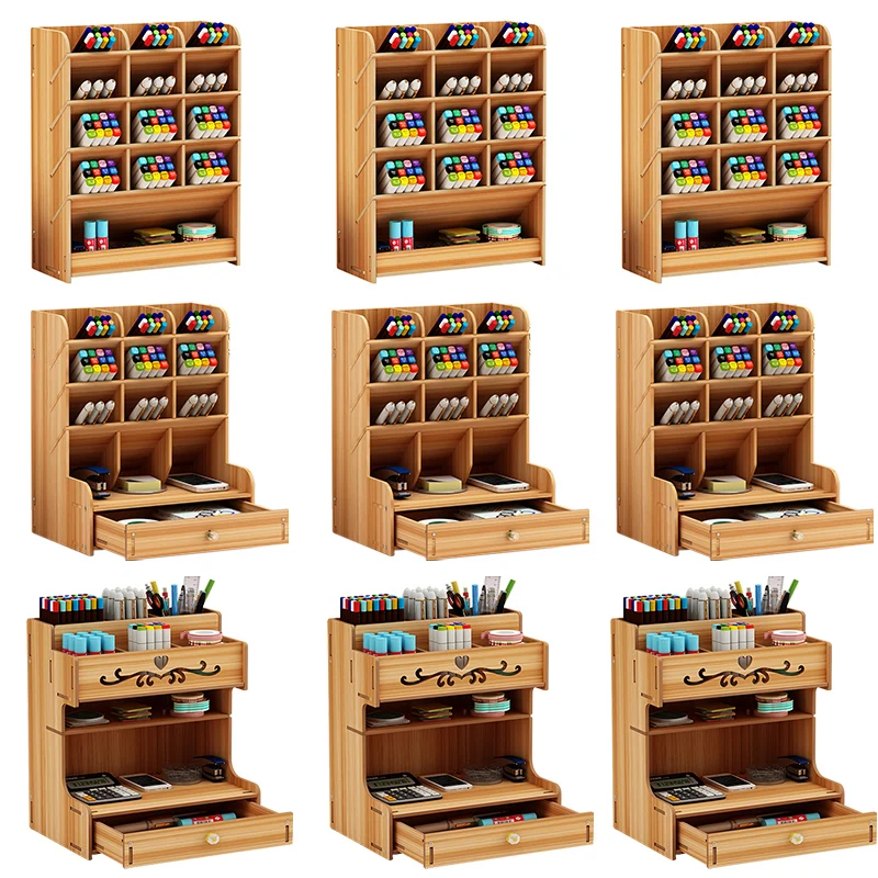 

Pen Holder Wooden Desktop Pencil Organizer Office Stationary Storage Box School Desk Stand Case Makeup Rangement Home Organiser