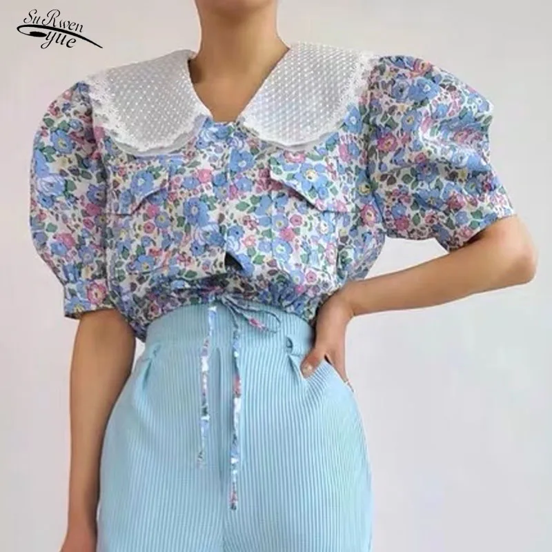 

Женская модная милая блузка с квадратным воротником и рукавами-фонариками на весну и лето универсальная Корейская рубашка с кукольным воро...