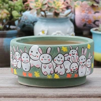 korean hand painted cute rabbit succulent ceramic flower pot retro creative stoneware large caliber basin home balcony garden