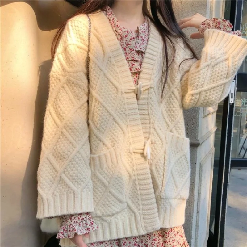 Unif Cardigan Winter Lazy Gentle Wind Button Sweater Coat Women's Spring Loose Medium Long Jum |