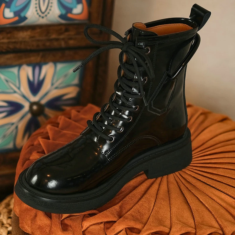 

Fashion Autumn Winter Shoes For Women 2021 Newest Genune Leather Ankle Boots Cross Tied Working Basic Shoes Woman