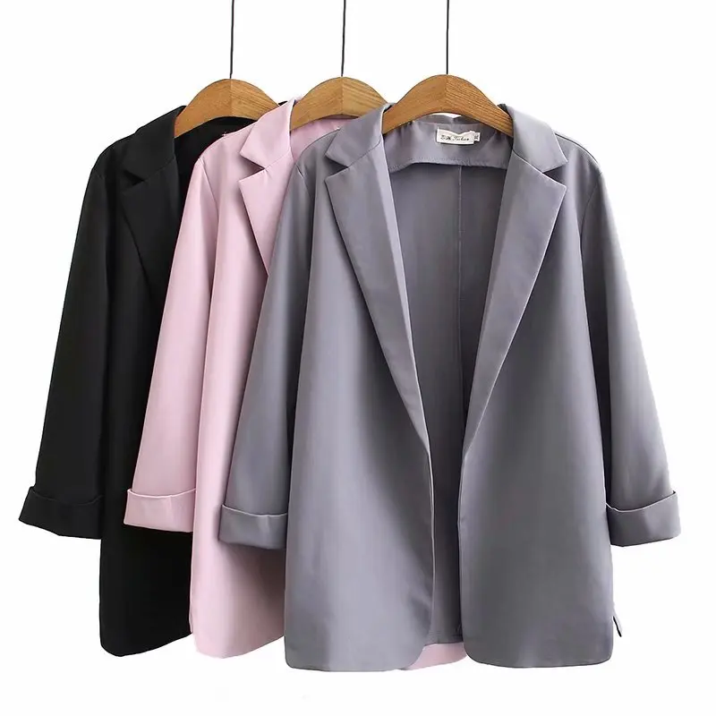 

Large Size Women's Fashion Casual Set Coat 2021 Spring Autumn New Ladies Korean Loose Solid Color Temperament Suit Jacket s340
