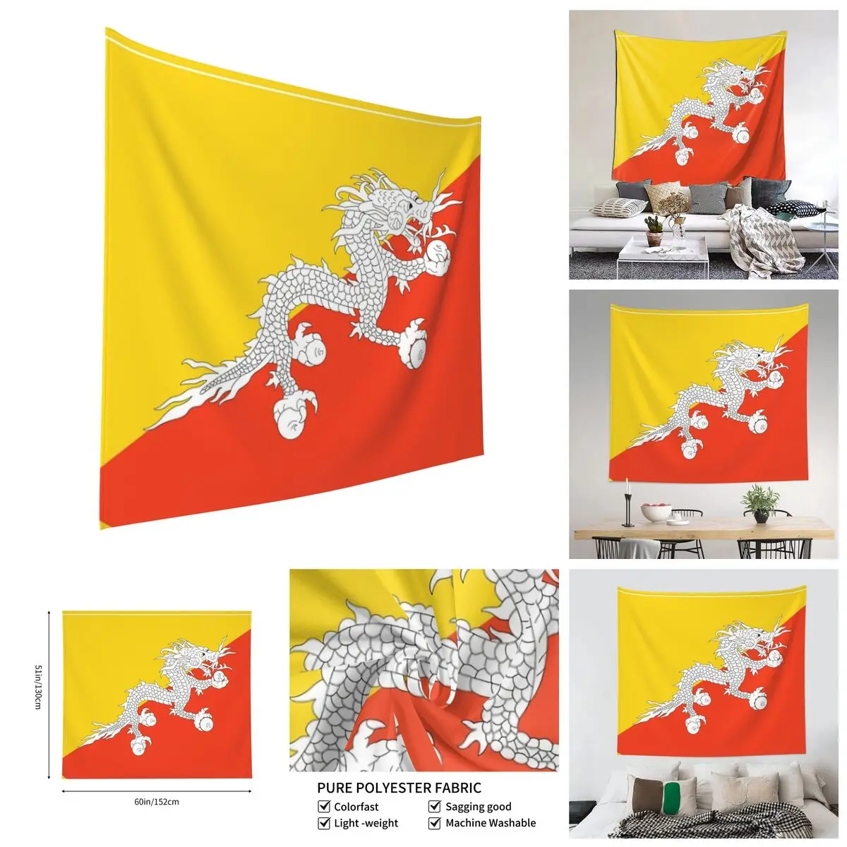 

Bhutan Flag Tapestry Funny Tapestries Print Funny Novelty R333 decorative paintings