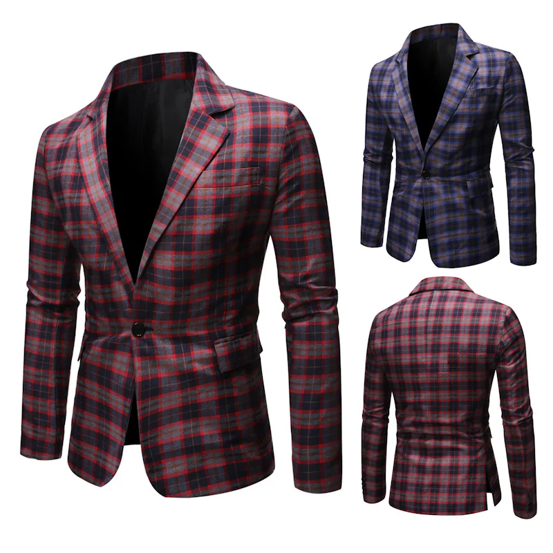 

Autumn and winter fashion casual plaid print suit men's new European and American large size men's suit jacket