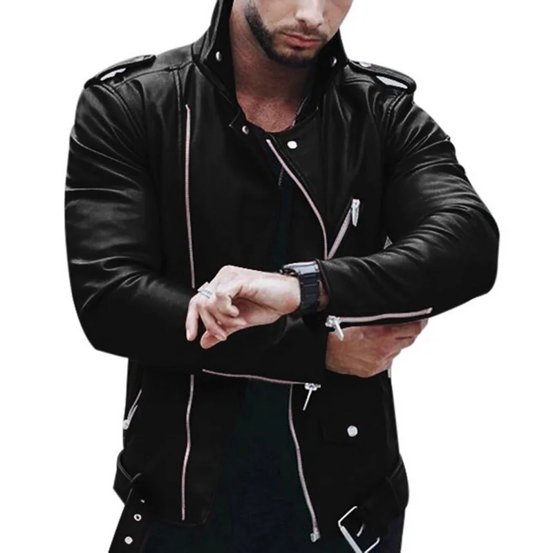 

2020 Autumn Winter Zipper Leather Jacket Motorcycle Men Slim Fit coat deri ceket Punk streetwear fashion Classic jackets