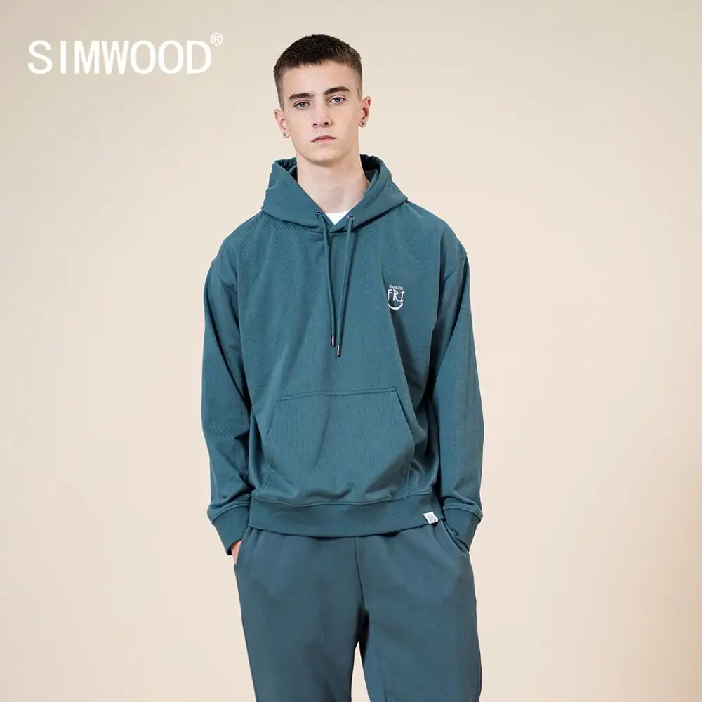 Толстовка SIMWOOD SJ171086 мужская с принтом логотипа удобная толстовка капюшоном 2021