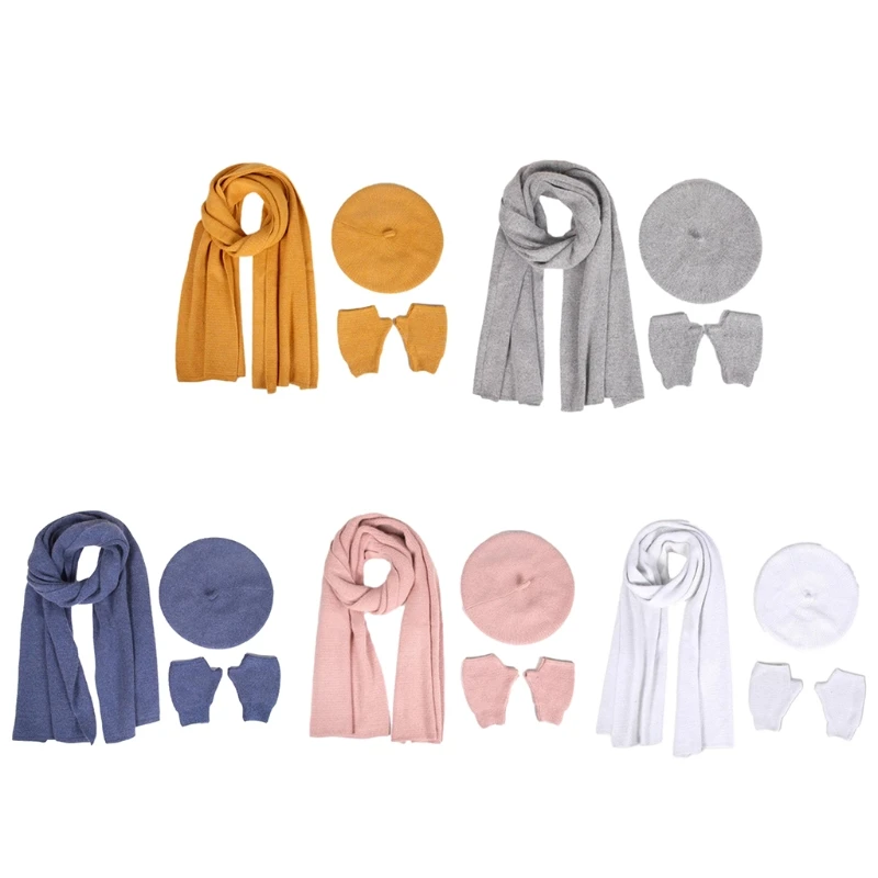 

Берет шапка зимняя шапка шарф перчатки набор однотонная Рождественская шапка шарф перчатки набор зимние вязаные шапки для девочек толстые