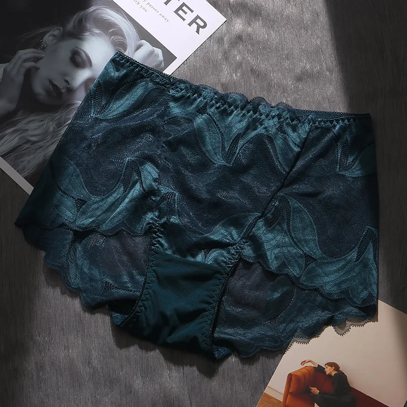 Зеленый Ropa interior femenina трусики сексуальное женское нижнее белье плюс размер 5XL кружевные цветочные прозрачные полые женские трусики - Цвет: Зеленый