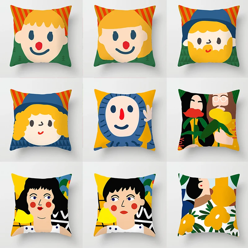 

Cartoon Cute Throw Pillow Case Painting Oil Cartoon Cushion Covers for Home Sofa Chair Decorative Pillowcases