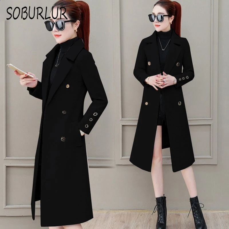 Fashion Winter Jacket Women's Double Breasted Mid-length Wool Coat Solid Color Korean Slim Female Woolen Plus Size | Женская одежда