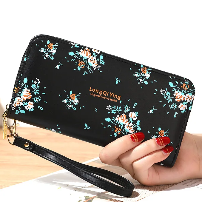Для женщин кошельки с цветочным принтом женские длинные для карт держатель