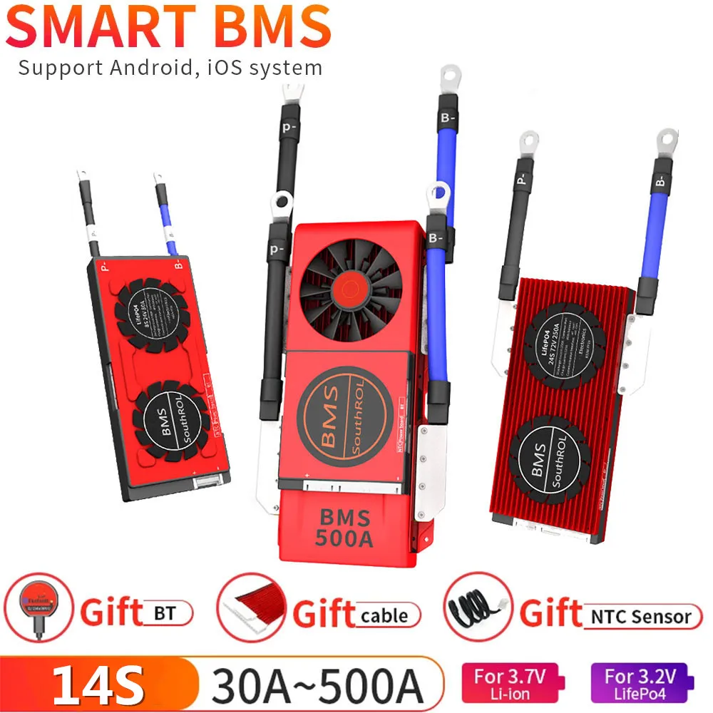 

Smart BMS 14s li-ion Bluetooth Lipo 30A~500A USB UART Solar System Storage Batteries Balanceador de Bateria BMS