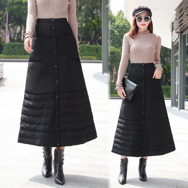 Зимняя теплая ветрозащитная холодная юбка с высокой талией и защитой от ветра
