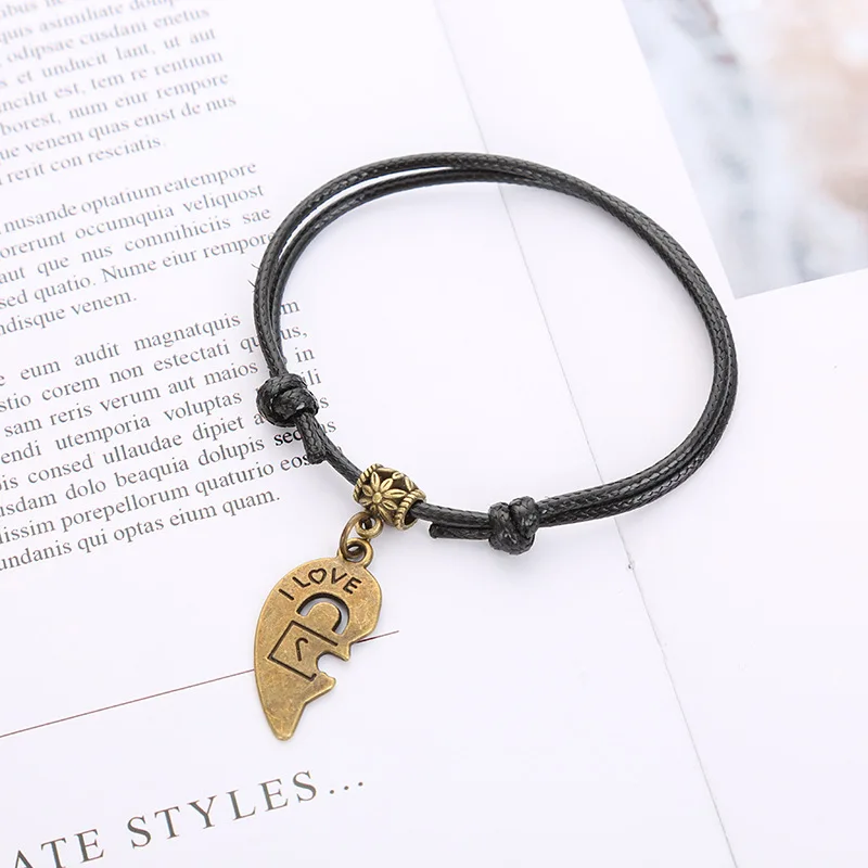 Модный браслет с подвеской в форме сердца 2 шт. Женский плетеный ручной работы