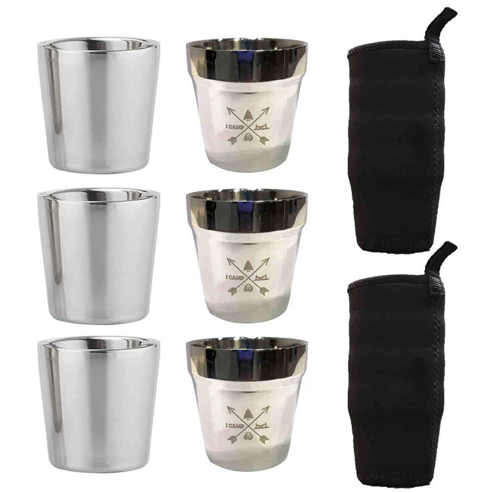 

3pcs/Set Coffee Mugs Stainless Steel Portable Outdoors Camping Hiking Picnic Double Layers Drink Water Cups