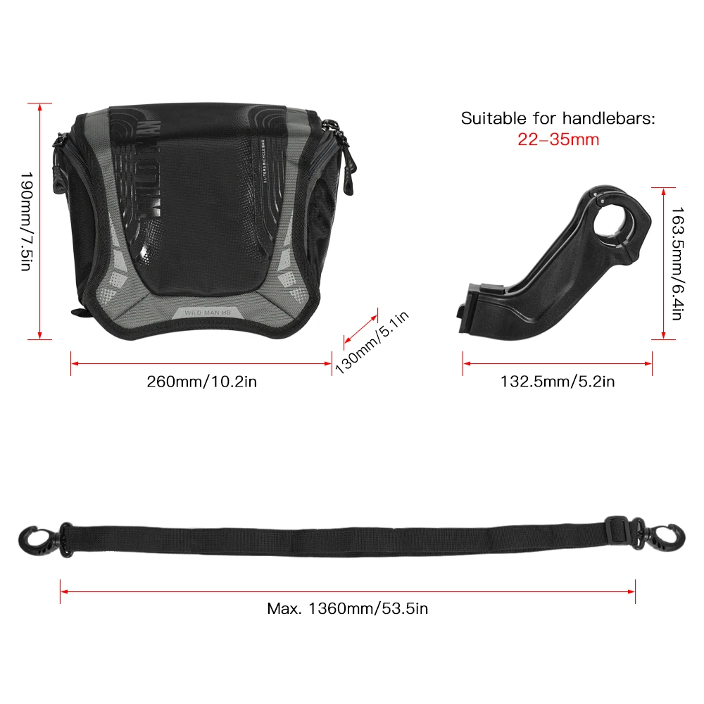 

WILD MAN Rainproof Bicycle Handlebar Bag with Rain Cover Bike Front Bag Motorcycle Handlebar Mount Holder Bike Camera Bags