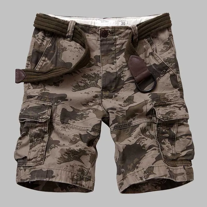 Spray Camouflage Высококачественные камуфляжные шорты Карго, мужские повседневные пляжные шорты в армейском стиле, Свободные мешковатые шорты с карманами, мужская одежда - Цвет: Spray Camouflage