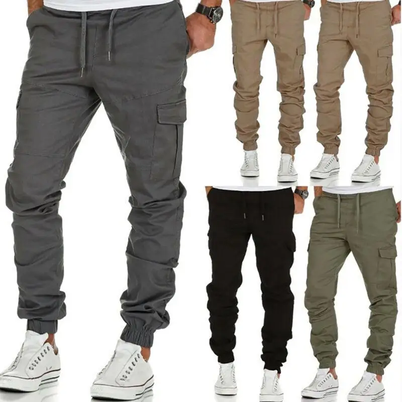 

Men Cargo Combat Work Military Cuffed Trousers Tactical Slim Long Pants