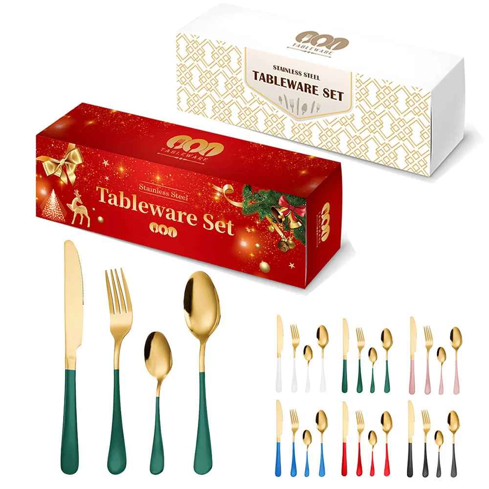 

16-24pcs / Knife Fork Spoon Christmas Gift Boxes Cooker Set Stainless Steel Cutlery Kit For Family Dining Restaurant