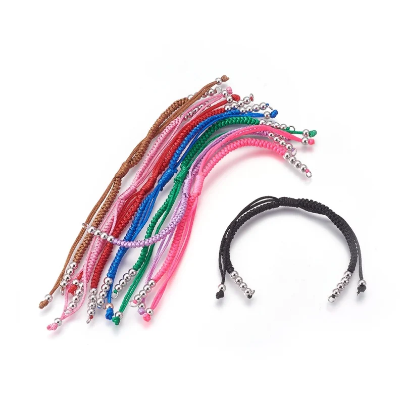 10 шт Разноцветные нейлоновые плетеные браслеты из бисера с латунными