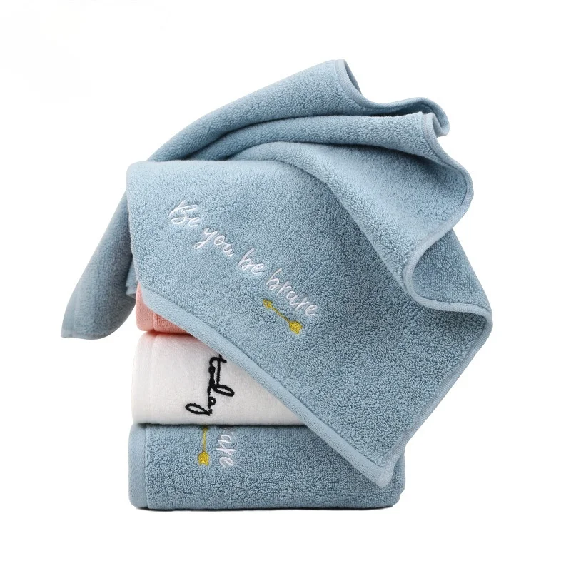 

3pcs Cotton Towel Plain Embroidery Cotton Towel Household Face Towel Pure Cotton Thick Soft Adult Face Water-Absorbing Simple