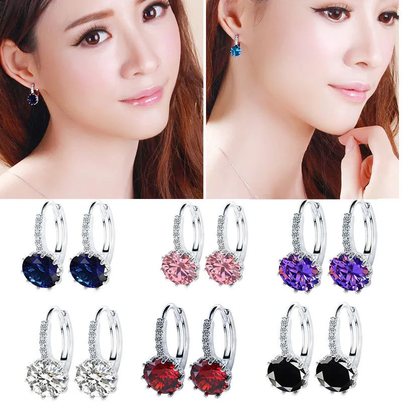 

FSUNION 2021 новые модные серебряные циркониевые серьги-капли для женщин модные свадебные серьги 9 цветов Ювелирные изделия Рождественский пода...