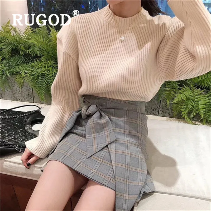 RUGOD 2019 новый зимний однотонный теплый свитер для женщин круглый вырез