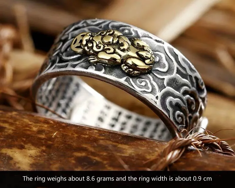 Кольцо на удачу из стерлингового серебра мужское сердце Сутра телохранитель