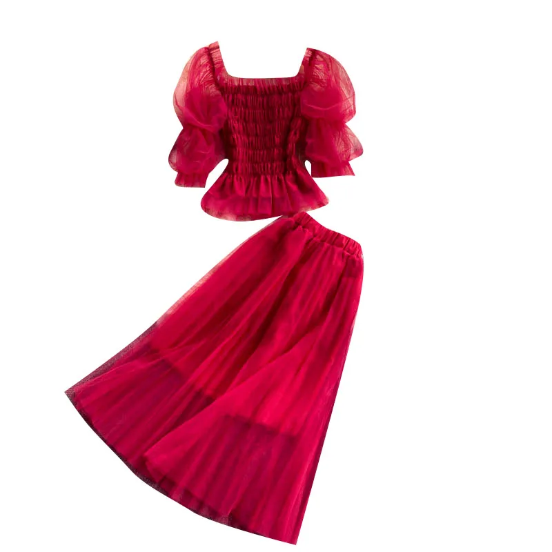 Женский летний комплект из двух предметов милый короткий сетчатый эластичный