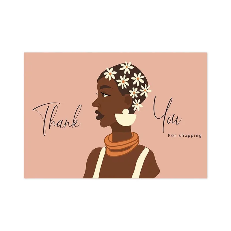 

100pcs Custom Logo Luxury Style Festival Thank You Card DIY Gift Wrapping Greeting Card Wig Virgin Hair Packaging Postcards
