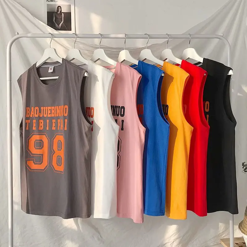 

Mens Womens Basketball Vest Sports T-shirt O Neck Sleeveless Loose Letter Print Tees Tank Tops Men Clothing