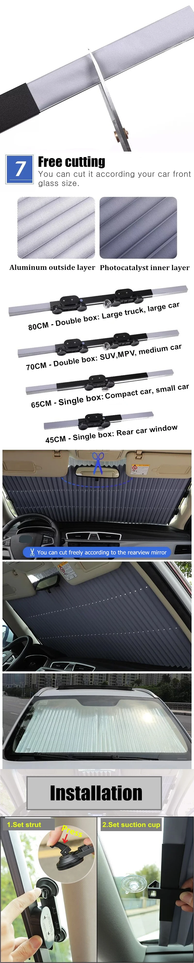 Carcardo Retractable Car Sunshade Car Window Shade Windshield Sunshade Car Front Window Sunshade Car Sun Shades For Windshield