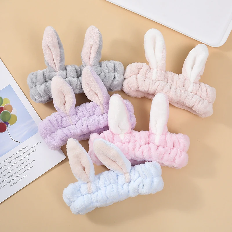 Повязка на голову женская из кораллового флиса милый обруч с милыми кроличьими