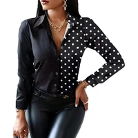 elegant women long sleeve turn down collar t shirt button casual patchwork print tees office lady work shirts ladies commuter